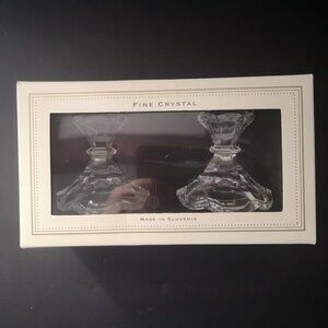 NIB Bella Lux 24% Fine Lead Crystal Set of 2 Candle Holders Made in Slovenia